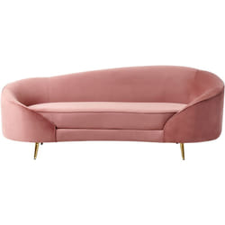 Canapé en Velours Courbé Glamour Rose Pastel à 3 Places Pieds Dorés Brillants Savar