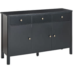 Commode à 3 Portes et 3 Tiroirs Noire en MDF Bois de Pin et Métal Peinte Olate