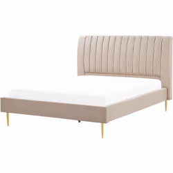 Lit deux places glamour. Un lit élégant au design contemporain qui présente un appui-tête haut et épais. La forme rectangulai ...