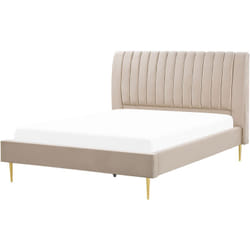 Lit Double 180 x 200 cm en Velours Beige Glamour Rembourrage de Qualité Marville
