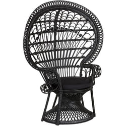 Beliani - Fauteuil Style Bohème avec Coussin Assorti en Rotin Noir Emmanuelle