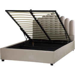 Lit avec Rangement en Velours 140 x 200 cm Haute Tête de Lit Taupe Vincennes