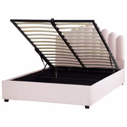 Lit avec rangement sous le sommier. Incorporez un peu de luxe à votre chambre avec ce magnifique lit. Son cadre en bois est e ...