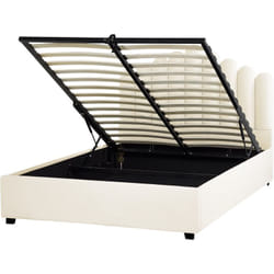 Lit avec Rangement en Velours Blanc 140 x 200 cm Haute Tête de Lit Glamour Vincennes