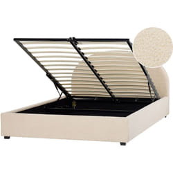 Beliani - Lit Double avec Coffre en Velours Beige 160 x 200 cm Tête de Lit Ronde Vaucluse