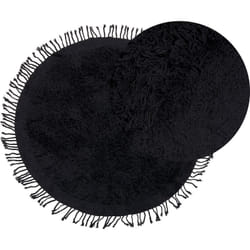Tapis en Coton Noir ø 140 cm de Diamètre Poils Hirsutes avec Franges Doux Bitlis