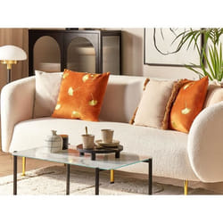 Lot de 2 coussins en velours à motif de feuilles orange et doré 45 x 45 cm TULIP