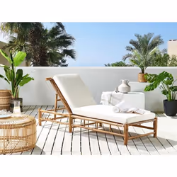 Chaise longue en bambou bois clair et blanc cassé LIGURE