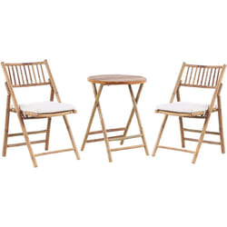 Ensemble de Bistrot en Bambou Blanc Cassé Petite Table Ronde 2 Chaises Savalletri