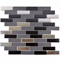 Mosani MOS26-0317, Mosaique, Vitrocéramique, Noir, Argent, Intérieure, Rectangle, 297 mm
