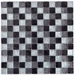 Mosani MOS126-1783, Mosaique, Verre, Noir, Argent, Intérieure, Rectangle, 300 mm
