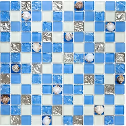 Mosani MOS82B-0104, Mosaique, Verre, Bleu, Intérieure, Rectangle, 300 mm