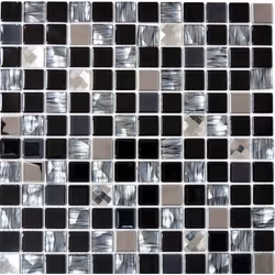 Mosani MOS63-CM-426, Mosaique, Verre, Métal, Noir, Intérieure, Rectangle, 300 mm