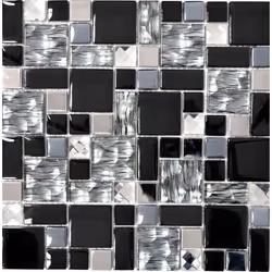 Mosani MOS88-03689, Mosaique, Verre, Métal, Noir, Intérieure, Rectangle, 300 mm