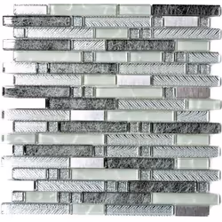 Mosani MOS87-MV698, Mosaique, Verre, Métal, Gris, Argent, Intérieure, Rectangle, 298 mm