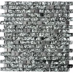 Mosani MOS87-MV728, Mosaique, Verre, Métal, Gris, Vert, Intérieure, Rectangle, 298 mm