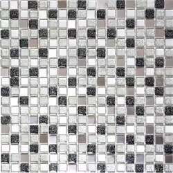 Mosani MOS92-0207, Mosaique, Verre, Métal, Noir, Argent, Intérieure, Rectangle, 305 mm
