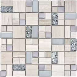 Mosani MOS88-0202, Mosaique, Verre, Métal, Gris, Blanc, Intérieure, Rectangle, 300 mm