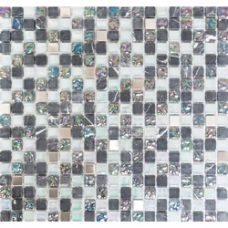 Mosani MOS92-0206, Mosaique, Verre, Métal, Gris, Intérieure, Rectangle, 305 mm