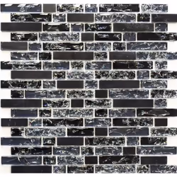 Mosani MOS87-v1328, Mosaique, Verre, pierre, Noir, Intérieure, Rectangle, 298 mm