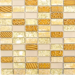 Mosani MOS83-CRS4, Mosaique, Verre, pierre, Or, Intérieure, Rectangle, 300 mm