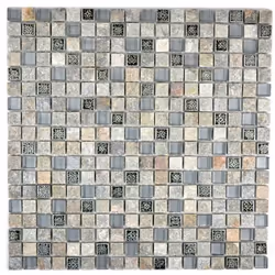Mosani MOS92-02M7, Mosaique, Verre, pierre, Gris, Intérieure, Rectangle, 300 mm