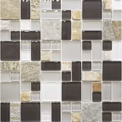 Mosani MOS88-0206, Mosaique, Verre, pierre, Gris, Marron, Intérieure, Rectangle, 300 mm