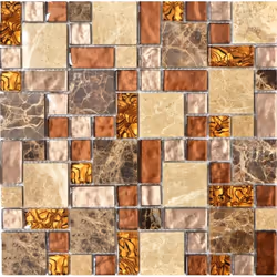 Mosani MOS88-1303, Mosaique, Verre, pierre, Beige, Marron, Intérieure, Rectangle, 300 mm