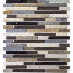 Mosani MOS86-0206, Mosaique, Verre, pierre, Noir, Gris, Beige, Marron, Intérieure, Rectangle, 298 mm
