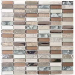Mosani MOS87-SM68, Mosaique, Verre, pierre, Gris, Argent, Marron, Intérieure, Rectangle, 298 mm