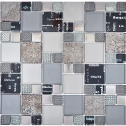Mosani MOS88-0317, Mosaique, Verre, Noir, Gris, Argent, Intérieure, Rectangle, 298 mm