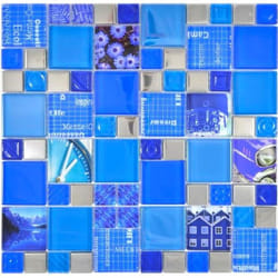 Mosani MOS88-0417 carreau Mosaique Bleu, Argent