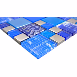 Mosani MOS88-0417 carreau Mosaique Bleu, Argent