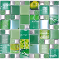 Mosani MOS88-0517, Mosaique, Verre, Argent, Vert, Intérieure, Rectangle, 298 mm