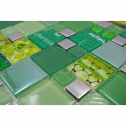 Mosani MOS88-0517 carreau Mosaique Argent, Vert