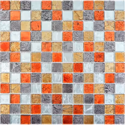 Mosani MOS63-71739, Mosaique, Verre, Noir, Or, Argent, Rouge, Intérieure, Rectangle, 300 mm