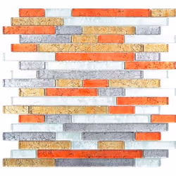 Mosani MOS87-71739, Mosaique, Verre, Noir, Or, Argent, Rouge, Intérieure, Rectangle, 300 mm