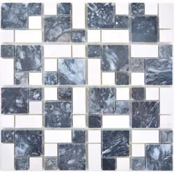 Mosani MOS88-0302, Mosaique, Marbre, Noir, Blanc, Intérieure, Rectangle, 305 mm
