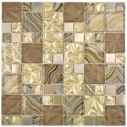 Mosani MOS88-1207, Mosaique, Verre, Métal, Beige, Marron, Intérieure, Rectangle, 300 mm