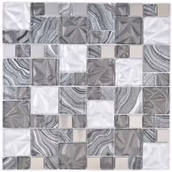 Mosani MOS88-1702, Mosaique, Verre, Métal, Noir, Gris, Intérieure, Rectangle, 300 mm