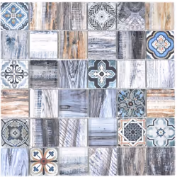 Mosani MOS160-w400, Mosaique, Verre, Gris, Bleu, Intérieure, Rectangle, 300 mm