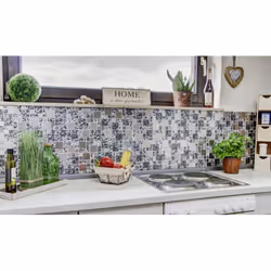 Mosani MOS88-0203_f, Mosaique, Verre, Métal, Noir, Argent, Intérieure, Rectangle, 300 mm
