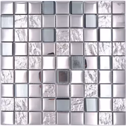 Mosani MOS88-XCB5, Mosaique, Verre, Argent, Intérieure, Rectangle, 300 mm