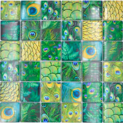 Mosani MOS78-W88, Mosaique, Verre, Vert, Intérieure, Rectangle, 298 mm