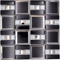 Mosani MOS88-SQ78, Mosaique, Verre, Noir, Argent, Intérieure, Rectangle, 300 mm