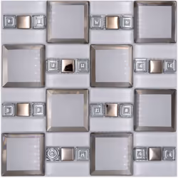 Mosani MOS88-SQ98, Mosaique, Verre, Blanc, Argent, Intérieure, Rectangle, 300 mm