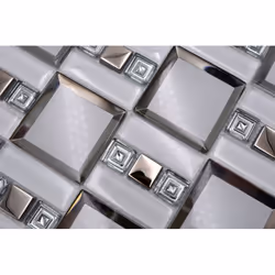 Mosani MOS88-SQ98 carreau Mosaique Blanc, Argent