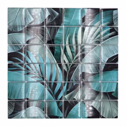 Mosani MOS88-Pic05, Mosaique, Verre, Noir, Vert, Turquoise, Intérieure, Rectangle, 298 mm
