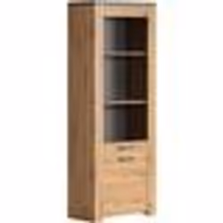 Vitrine FOLLOW - Mélaminé chêne artisan et gris ardoise - 2 portes dont 1 en verre trempée - L73 x H199 x P40 cm - TRENDTEAM