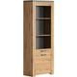 Vitrine FOLLOW - Mélaminé chêne artisan et gris ardoise - 2 portes dont 1 en verre trempée - L73 x H199 x P40 cm - TRENDTEAM